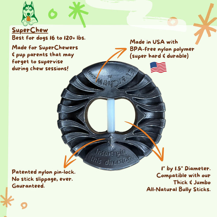 SuperChew Large Dog Starter Pack: Indestructible Bully Stick Holder + All-Natural Bully Sticks for Dogs 40+ lbs & Superchewers