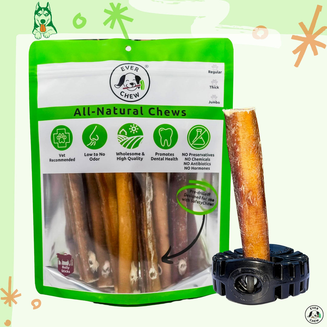 SuperChew Large Dog Starter Pack: Indestructible Bully Stick Holder + All-Natural Bully Sticks for Dogs 40+ lbs & Superchewers